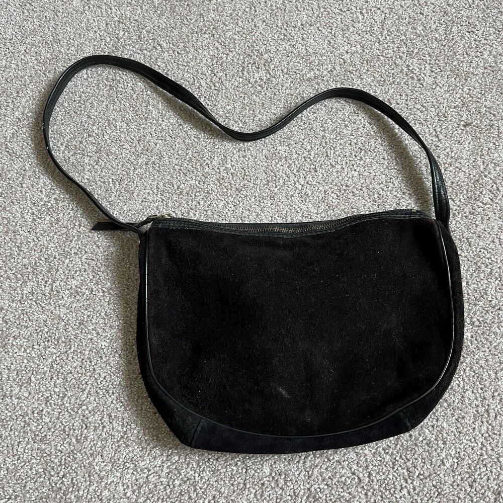 Vintage Pappagallo Black Suede Leather Crossbody Shoulder Bag